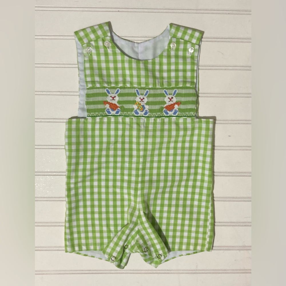 Be Mine‎ Green & White Plaid Overall Jumper Easter Bunny Rabbit Size 12 Months